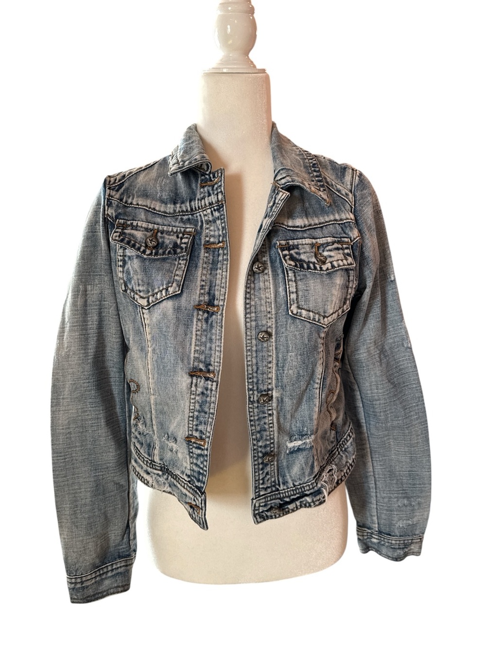 Others Follow Distressed Light Blue Denim Jacket - Women Medium